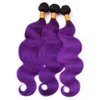 1bpurple ombre malaysiska mänskliga hårbuntar med stängning av kroppsvåg ombre lila vävbuntar 3 st med 4x4 spetsstängning 4st lo1288038