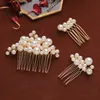 Gold Handmade Imitation Pearl Hair Combs Jewelry Set Hair Sticks Tiaras Hairpins Wedding Hair Accessories for Bridal Gifts247O