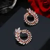 Fashion-New fashion 18K gold plated designer earrings leaf shape CZ crystal brass women earrings for party wedding Gift