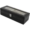 مشاهدة Case Leather Watch Box Jewelry Box Gift for Men 6 Compartments - Black257x