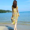 Al por mayor-Boho Beach Summer Dress 2019 Real Silk Vintage Floral Dress Mujeres Casual Pink Midi Elegant Ladies Vestidos Vestidos 89266