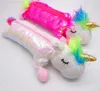 Unicorn Makeup Väskor Tvåsidiga reversibla Mermaid Sequined Penfickor Plush Cosmetic Containers Travel Portable Pences Case GD32