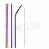 Fashion Drinking Straw 5pcs/set Reusable Stainless Steel Eco-Friendly Straight/ Bend Metal Straw with Cleaner Brush bag Bar Accessories 4949
