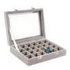 24 Grid Velvet Glass Jewelry Ring Display Organizer Box Tray Holder Earrings Storage Case Showcase Display Storage 24 Section Boxes RRA3237