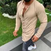 Casual Fashion Mens Slim Fit Button V Neck Long Sleeve Muscle Basic Tee Solid Color T-Shirt Tops