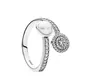 Vit Crystal Pearl Clear CZ Diamant 925 Sterling Silver Ring Set Original Box för Pan Lysous Glöd Ringar Kvinnor Flickor Bröllop Smycken W180