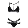 Kvinnor Sexig badkläder Bra God Save Queens Letters Print Beachsuit Bikini Suit Bandage Triangle Swimsuit Black Bikini Set9981278