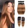 1B 30 Bundles blonds sombres avec fermeture cheveux droits ombre racines sombres rempines brésiliennes extensions de cheveux humains 4 bundles avec fermeture de dentelle 4x4