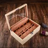 Vintage wax massief hout horloge display box organizer horloge houten kist met raam sieraden opslag verpakking geschenkdoos