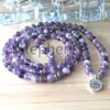 MG0674 Bracelet Mala 108 en améthyste de rêve de qualité A pour femmes, 4 enveloppes de perles d'énergie en cristal violet, pierre précieuse naturelle, breloque Lotus B224q