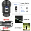 Super Bright XHP70.2 Lanterna LED com exibição de bateria impermeável tático led tocha zoom telescópico usado para aventura, caça