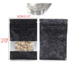 100 stks/partij Voedsel Zak Transparant Venster Esdoornblad Aluminiumfolie Zak Platte Bodem Metallic Mylar Zwart Zip Bag
