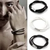 Bracelets jonc en cuir pour hommes noir / marron maille fermoir en acier inoxydable magnétique bracelet à double tour beau bracelet en titane pour hommes