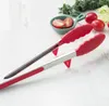 Silicone BBQ Grilling Tong Salad Bread Serving Tongs Non-Stick Kitchen Barbecue Grilling Cooking Tong with Joint Lock Black Red 9" 12"