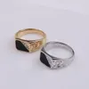 Brand New Classic Silver Gold-color Rhinestone Men Ring Black Enamel Male Finger Rings triangle drip ring fast 216B