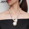 MANILAI Big Simulated Pearl Necklaces For Women Chunky Beads Statement Pendant Necklace Fashion Crystal Rope Chain Ball Choker