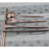 7pc Rose Gold Metal Stainless Steel Dinnerware Set Portable Travel Storage Flatware Set Knife Fork Scoop Chopsticks Straw with Cleaner Brush