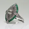 Antik Art Deco 925 Sterling Silver Emerald White Sapphire Floral Engagement Party Ring Size Anniversary Present Day US 5 -12261I