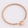 Original 925 Sterling Silver Bangle Rose Gold Snake Chain Basic Ball Clasp Mesh Bracelet Fit Women Bead Charm Fashion Jewelry CX20202o