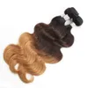 Kiss Hair T1b/4/27 brun honung blond brasiliansk ombre m￤nskligt h￥rv￤v buntar silkeslen rak kroppsv￥g ombre indiska remy h￥r