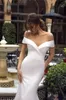 Off The Shoulder Satin Mermaid Wedding Dresses 2020 Simple Ruched Sweep Train Wedding Bridal Gowns robes de mariée BC2811