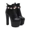 Woman ankle booties designer luxury boots Black Buckle Platform Boots chunky heel motocycle boots 16cm size 34 to 40