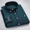 Camisas de vestir de hombre de negocios sólidas con cuello abotonado de pana de Color azul lago, camisas formales de manga larga para otoño e invierno, ropa para hombre