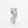 Moda senhora latão cheio de diamante olhos verdes zircão cabeça de leopardo 18k ouro casamento noivado anéis abertos 3 color3183