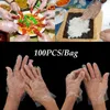 100ピース/セットプラスチッククリア使い捨て手袋ポリテネ直接タッチケータリング美容師肉野菜