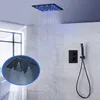 Bagno Sistema doccia nero 16 pollici / 20 pollici Soffitto SPA Soffione a pioggia Soffione a pioggia Pannello Miscelatore termostatico a 3 vie Rubinetti doccia a LED