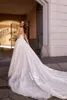 2020 sjöjungfru bröllopsklänningar Spaghetti-band med avtagbara tågapplikrade spetsen Sequins Bridal Gown Beach Backless Vestidos de Novia
