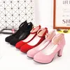 Thick Heel Shoes Women Pumps Ankle Strappy Heel 2019 Sexy New Fashion Shallow Flock Party Wedding Shoes Black Red Pink Platform Heels GH-CD