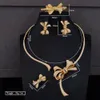 Dubai Guld Smycken Örhängen Bowknot Cubic Zirconia Collar Necklace Stud Armband Ring Ställer Bröllopslitage