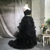 Czarne Ruffles Plised Quinceaner Prom Dresses Party 2019 Bez Ramiączek Koronki Wieczór Formalna Sukienka Pagewanów Szaty De Soiree Sukienka