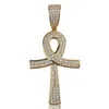 Iced Out Cross Ankh Key Necklace Pendant with Rope Chain 4mm Tennis Chain Necklace Mens Hip Hop Jewelry Gift257M