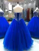 Королевские синие платья со стразами и кристаллами из бисера Платье для выпускного вечера Quinceanera 2020 без бретелек с корсетом сзади из тюля Sweet 16 Платье для вечеринок Вечерние платья
