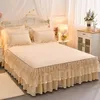 3pcs set Beige Princess Lace Bedding Bed sheet Pillowcases Solid Girls Bedspread Bed Skirt Wedding Decoration Mattress Cover For 1304O