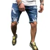 Men Moda Azul Denim rasgado Shorts Jeans para Street Outdoor Wear