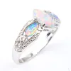 New6 Pcs/lot Holiday Gift Jewelry Unique White Opal Gems Russia 925 Sterling Silver Plated Opal For Women Wedding Party Ring