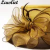 Lawliet donne di lusso Fascinators Organza Bow Cappelli da sole Oro Grigio Tesa larga Lady Kentucky Derby Race Cappelli da sposa Sposa Mom039s H5257891