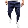 Byxor Mode Mäns Casual Solid Loose Stripe Pocket Sweatpant Byxor Jogger Grå Blå Navy Casual Pant M-XXXL Drop