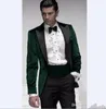 Vert Velours Groom Tuxedos Noir Peak Revers Garçons D'honneur Robe De Mariée Automne Hiver Style Hommes Formelle Parti Costume De Bal (Veste + Pantalon + Cravate + Ceinture) 8