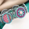 Vintage Round Style with Colorful Rhinestone Elastic Band Bracelet Hollow Acrylic Bangle for Women Men Jewelry305P