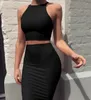 Damen Sexy Zweiteilige Sets Langes Kleid Slash Neck Sommer Ärmelloses Tube Crop Top + Rock Set Party Club Outfits Kleidung Kleider Street Style