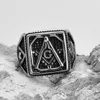 Antieke Retro Zilver 316L roestvrij staal Vrijmetselarij Kompas Vierkant Masonic Mason Ring Zwart Custom Masonic Embleem Signs Class Rings Jewel