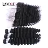 Lace frontal Closures com 3 Pacotes onda profunda peruana Tece cabelo encaracolado Humano Brasileiro Malásia indiana Virgem Remy cabelo pode Bleach Dye