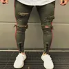 Капля колена разорванные джинсы мужские супер тощие лодыжки на молнии эластичные брюки дизайнерские бренд одежда улица