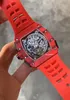 Top Making Men039 Highend Watch Red Carbon Fibre Case Watchs Red Rubber Strap Watch Automatic Movement Wristwatch9091865