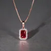 Moda luxo rosa ouro quadrado pingente colar feminino noivado de casamento cristal vermelho strass zircão colares zircônia cúbica festa jóias presente para meninas