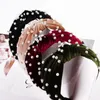 Perle velours noeud large bandeau pour femmes noué coréen solide doux bandeau à la main cheveux cerceau bande filles cheveux accessoires bijoux